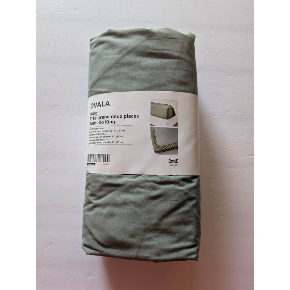 IKEA DVALA Minimalist Cotton King Fitted Sheet Sage/Gray Green New In Package